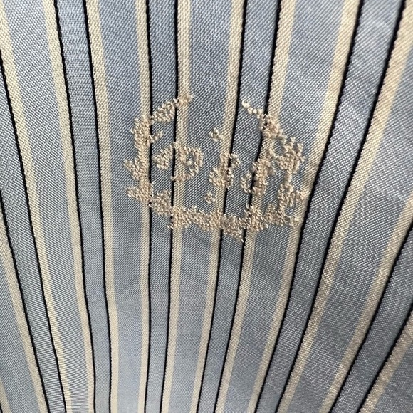 Maison Margiela Blue Pinstriped Band Collar Men’s Long Sleeve Button Up Shirt - Picture 6 of 11